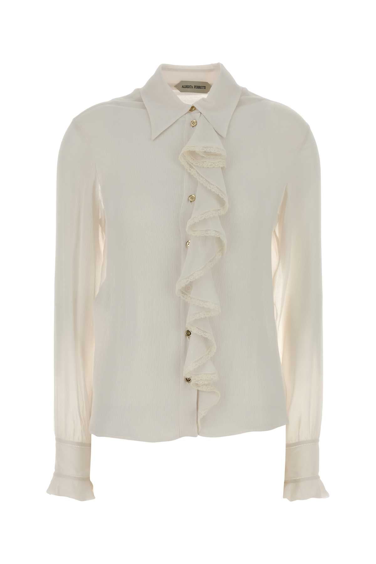 Ruffled Crepe Shirt — White