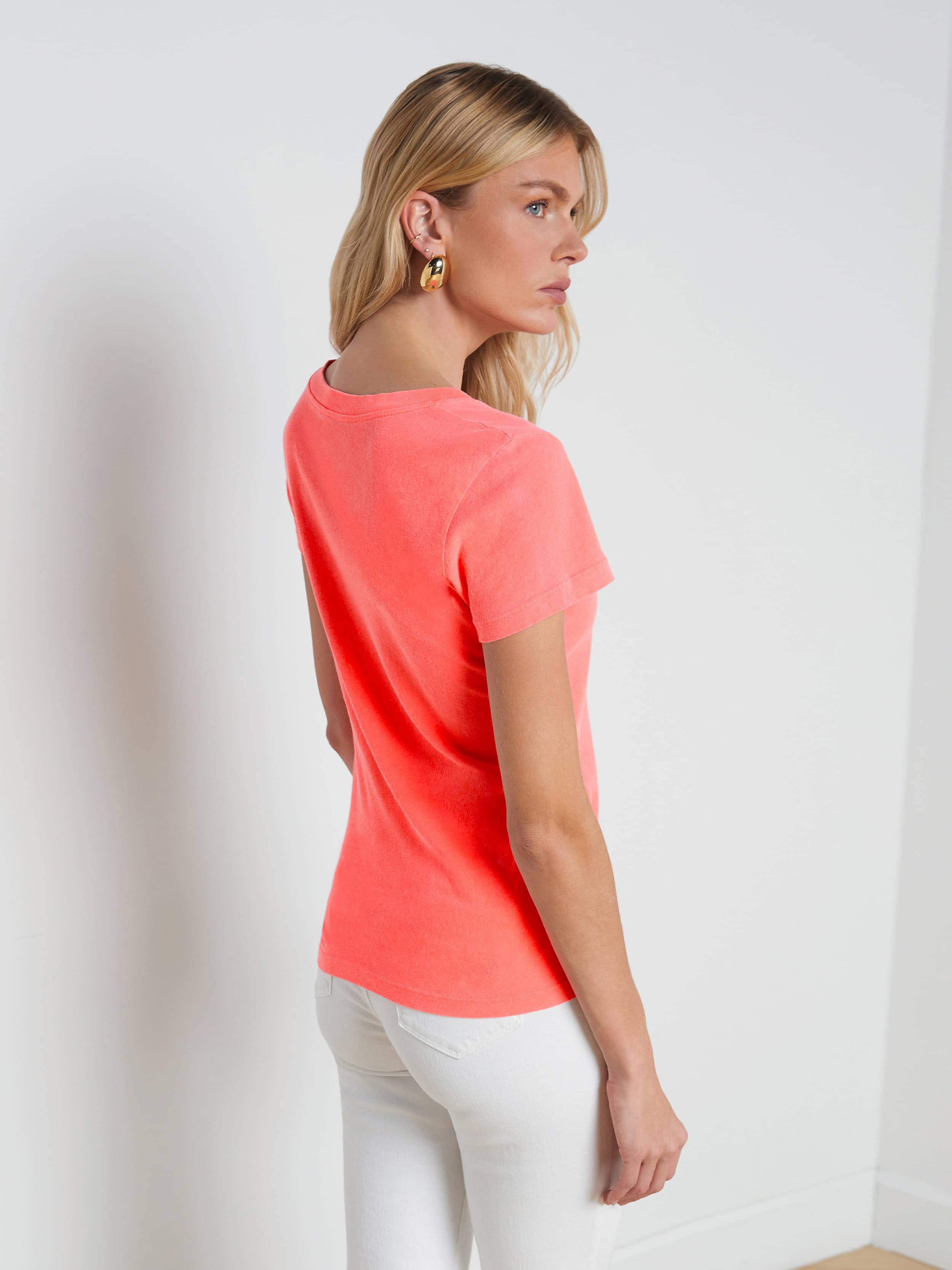 Becca Cotton V-Neck T-Shirt In Coral