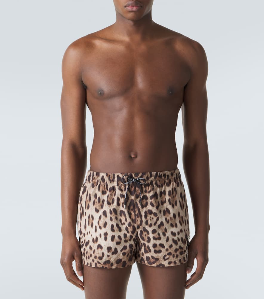 Leopard-print swim trunks