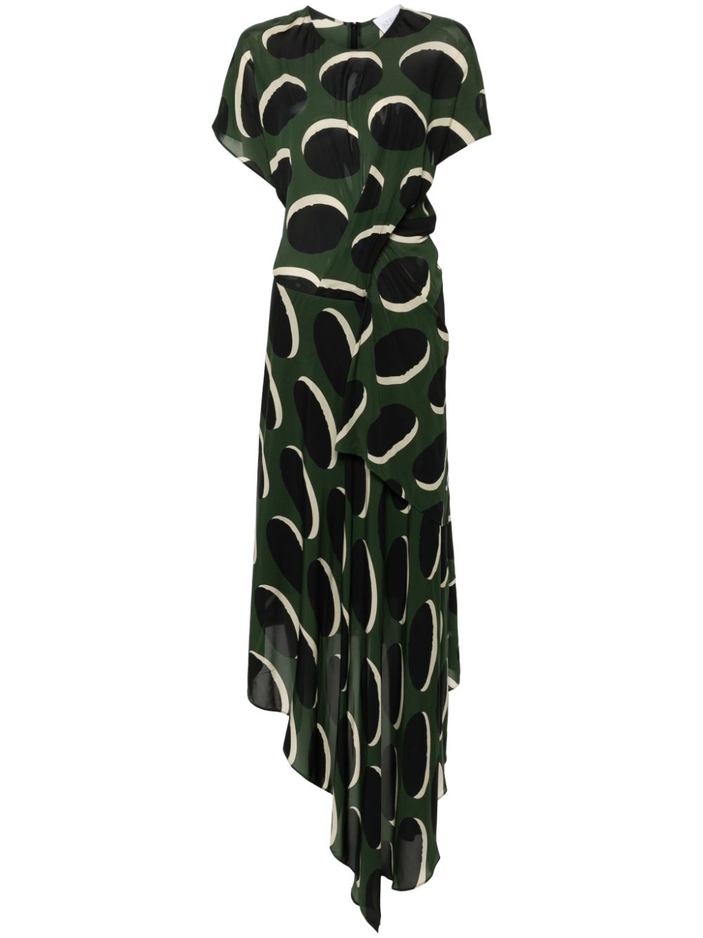 Graphic-print draped midi dress - Green