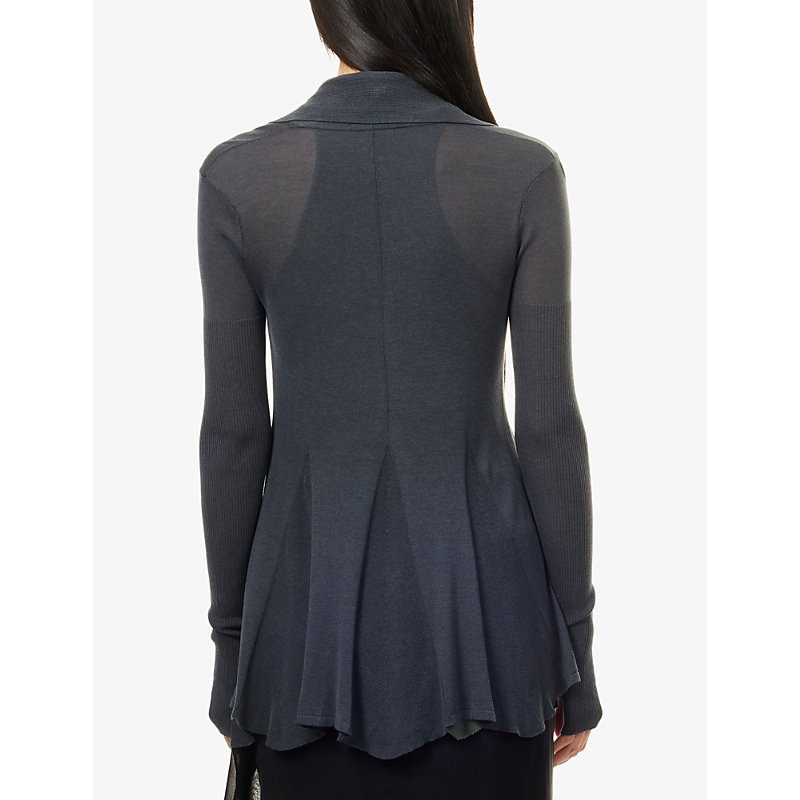 Womens Fishtail-Hem Ribbed Knitted Cardigan