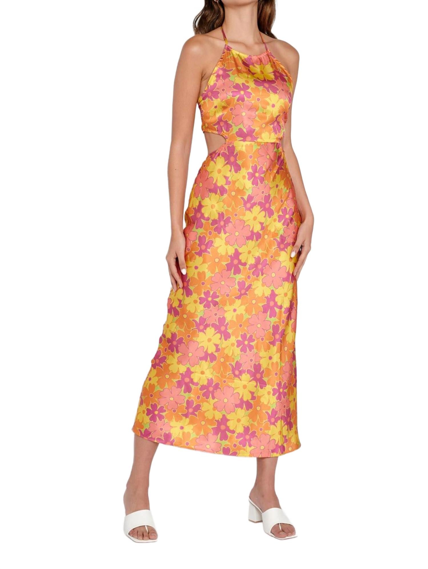 Recycled Satin Cutout Maxi Dress In Multi Print