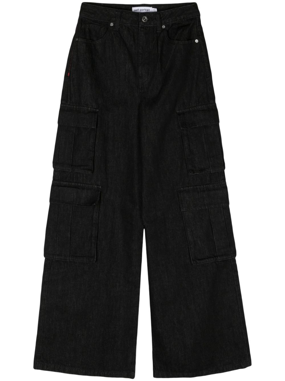 Mid-rise wide-leg cargo jeans - Black