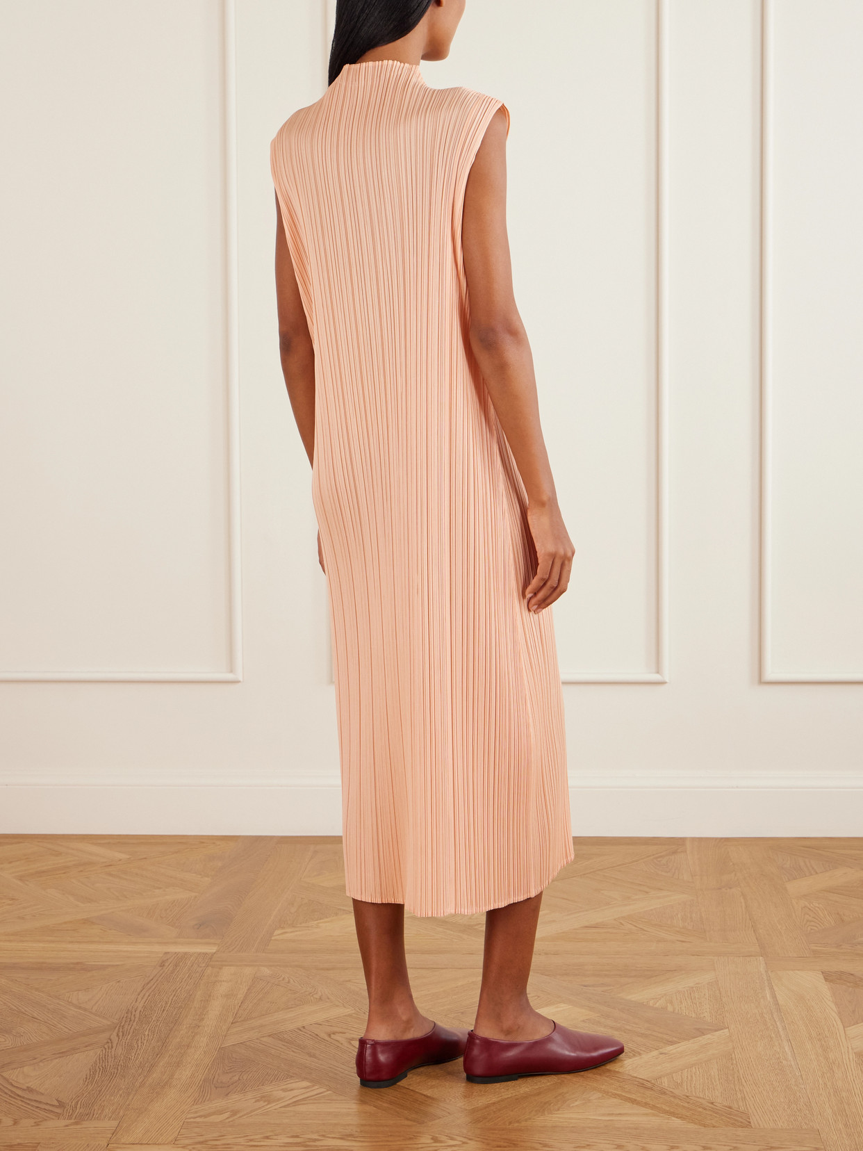 Plissé Midi Dress - Orange