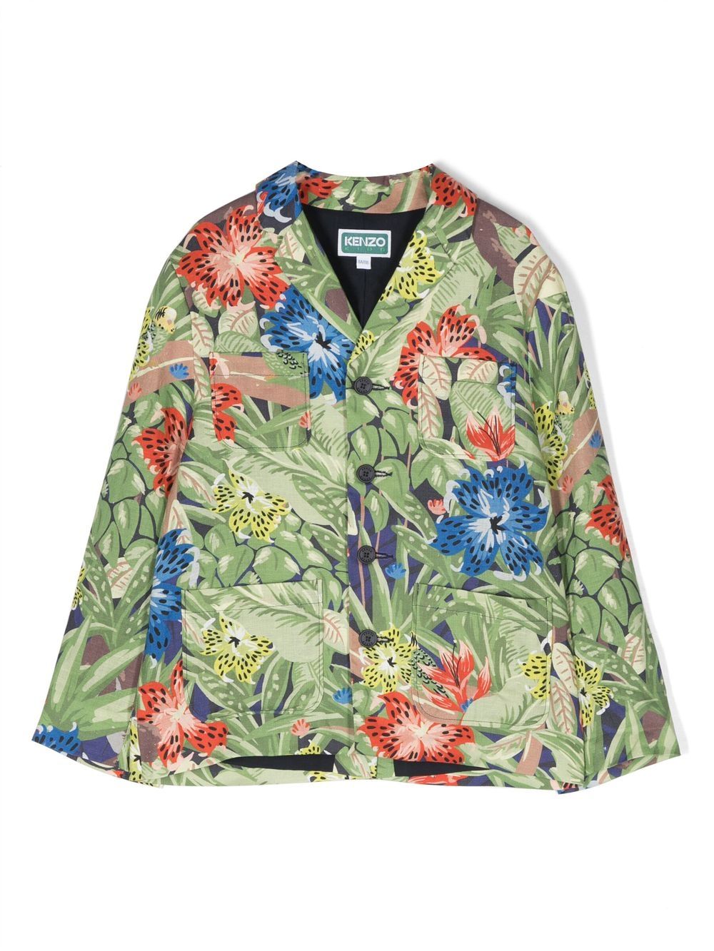 Multicolor Jacket For Boy With Jungle Print And Logo
