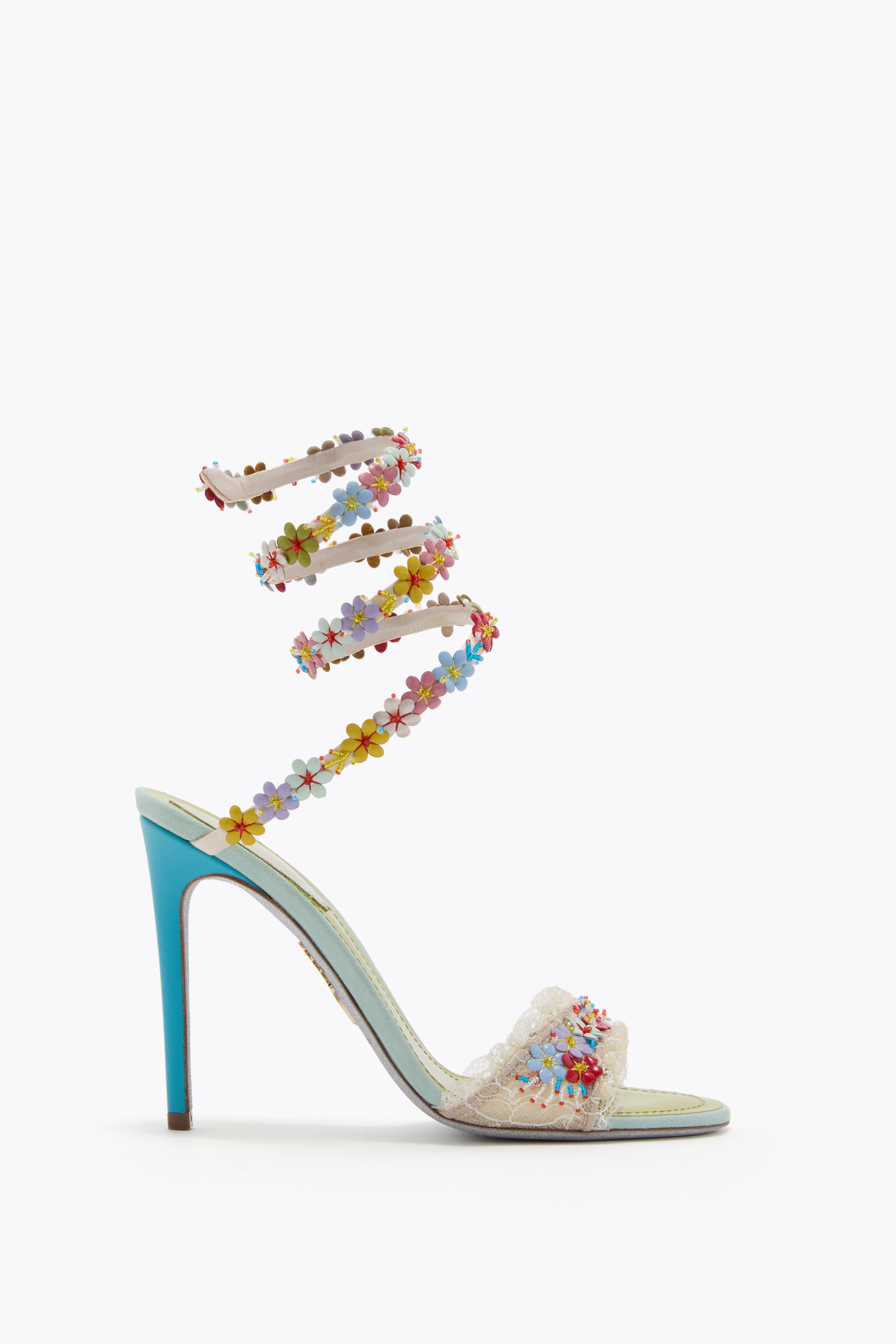 BLOOM GREEN SATIN-LACE/MULTICOLOR FLOWERS SANDAL