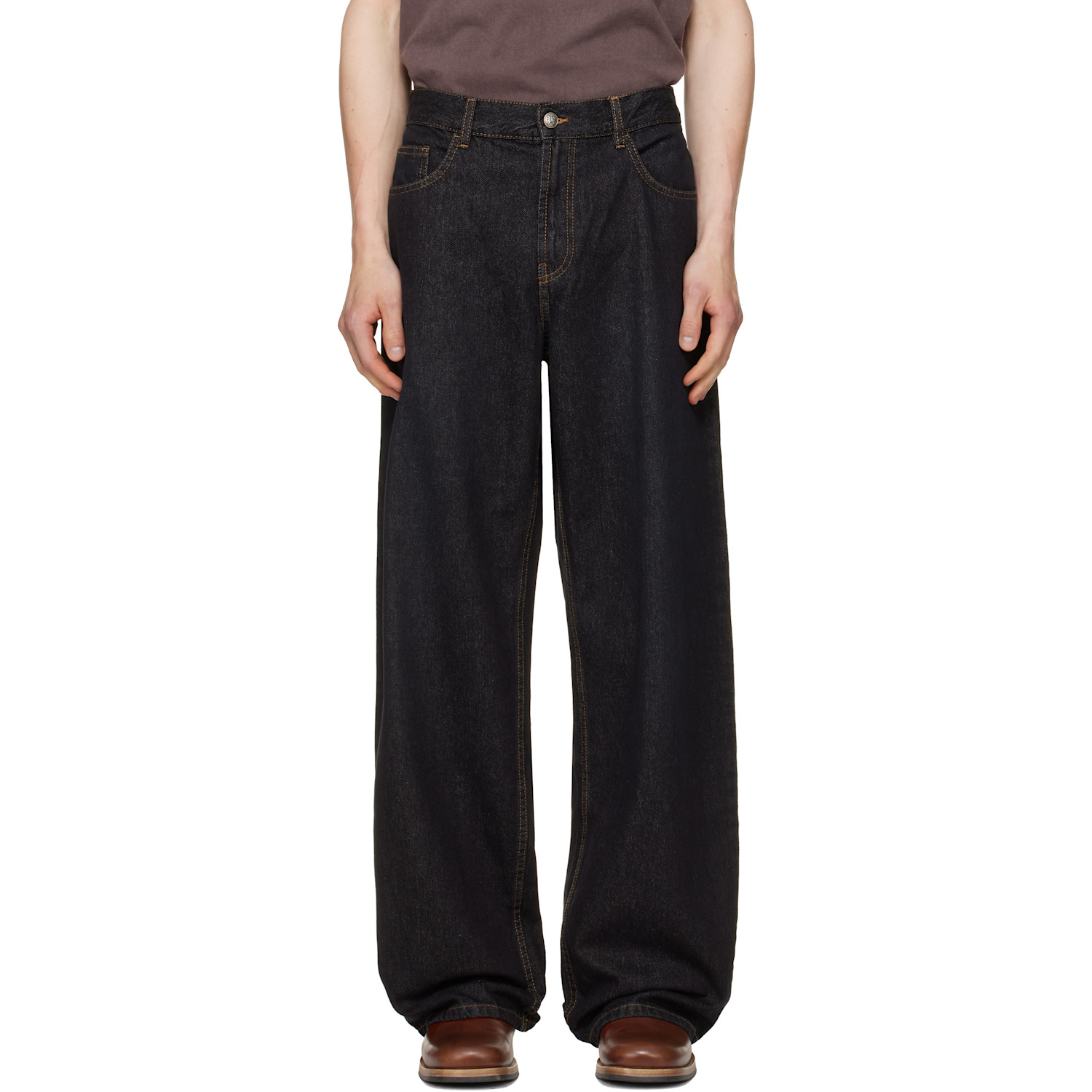 Black Curved Logo Loose Jeans