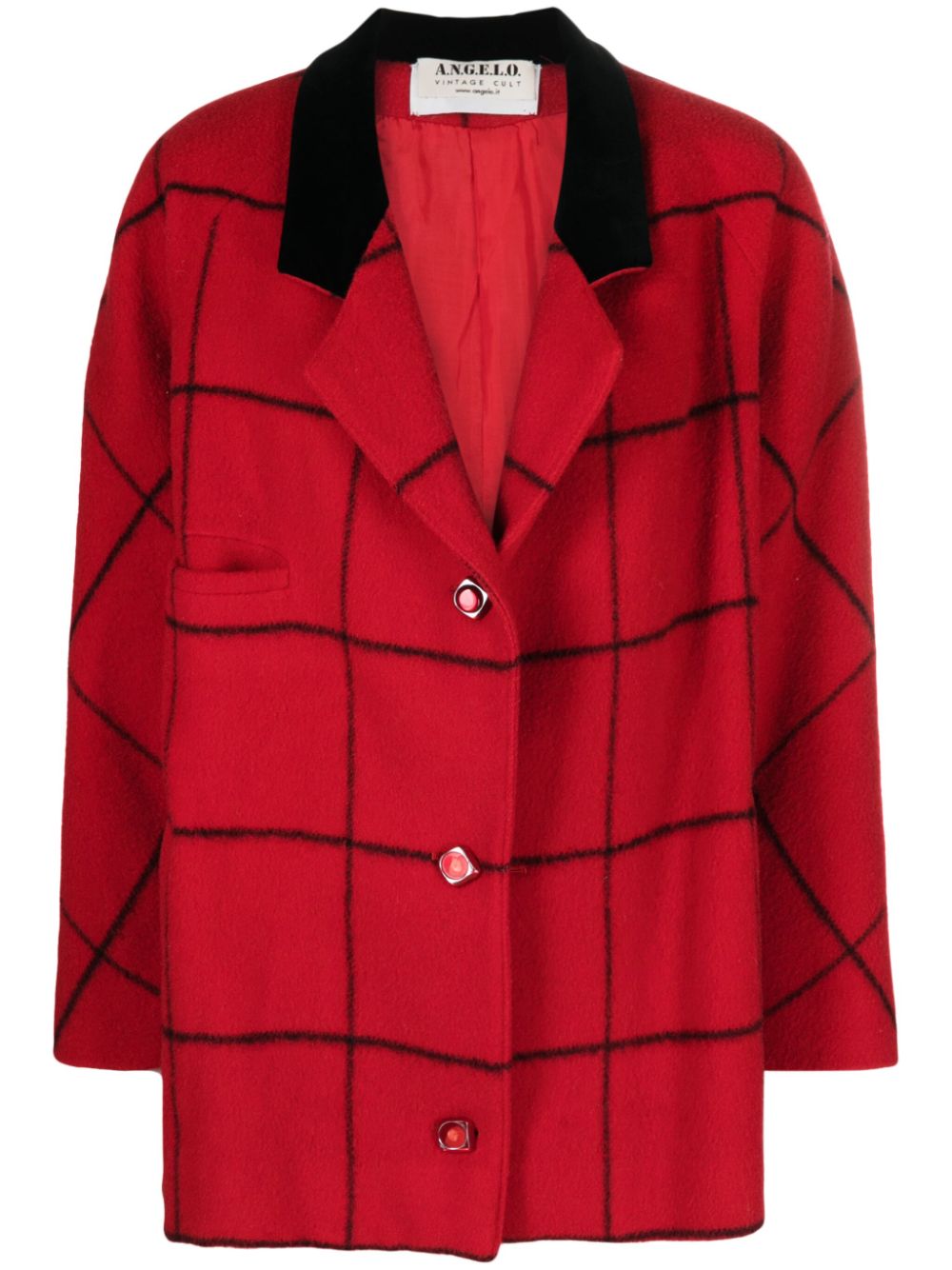 1980s check-pattern wool coat - Red