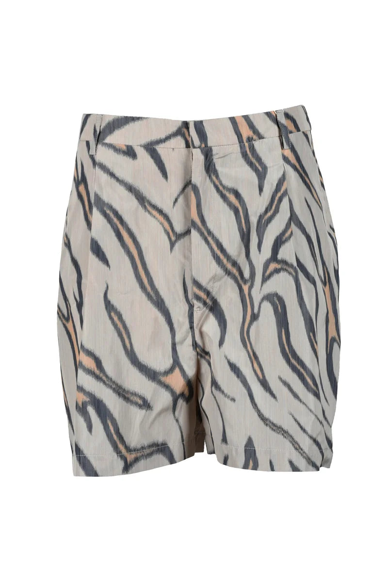 Beige Patterned Polyester Shorts