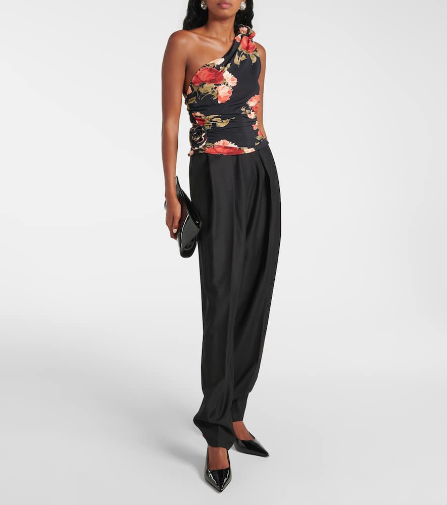 Floral ruched one-shoulder top