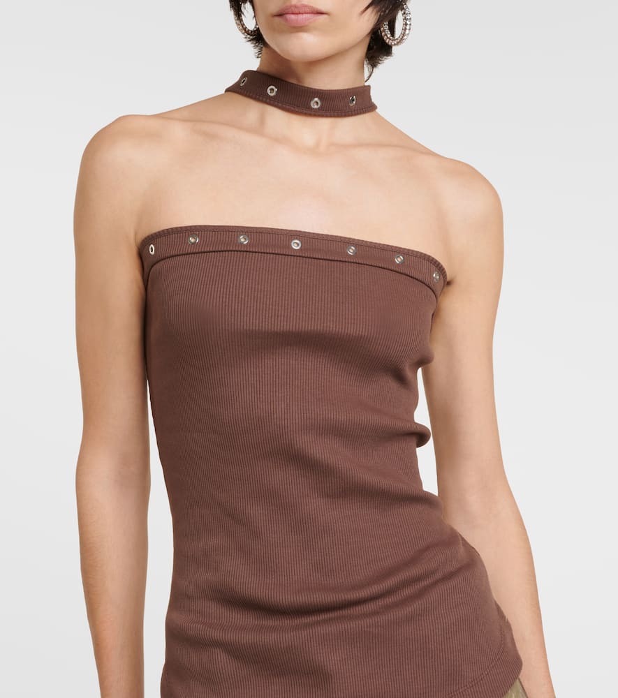 Ribbed-knit halterneck jersey top