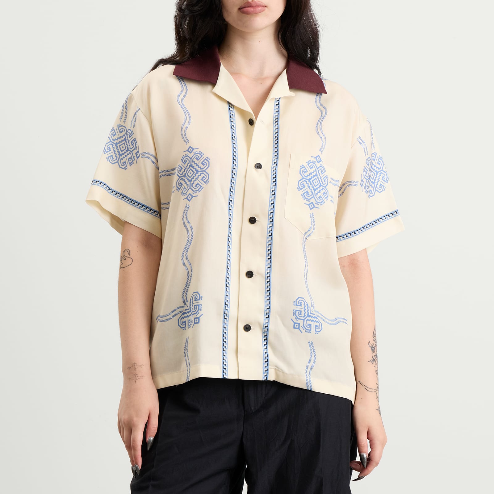 TOGA Inner Print Short Sleeve Shirt Off White