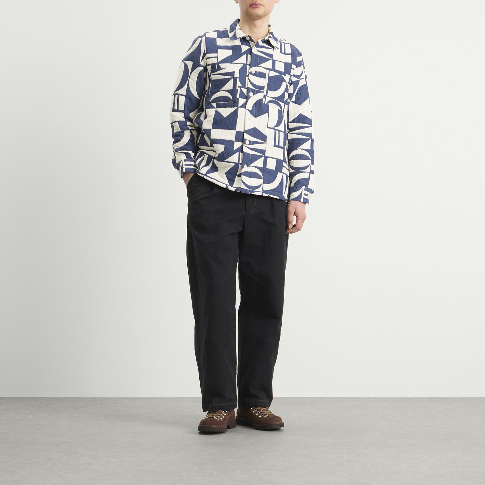 Men's Otto Geo Block Quilt Overshirt in Blue/Ecru