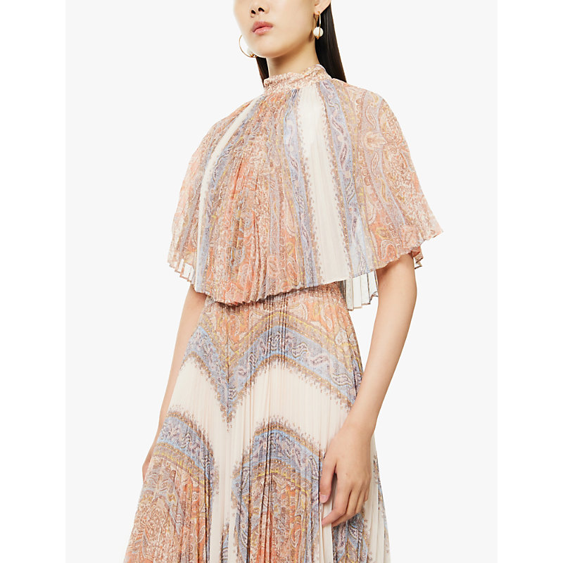 Womens Paisley Haze Sunray Paisley-print Recycled-polyester Midi Dress 