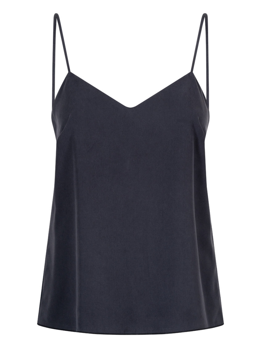Navy Solid V Neck Top
