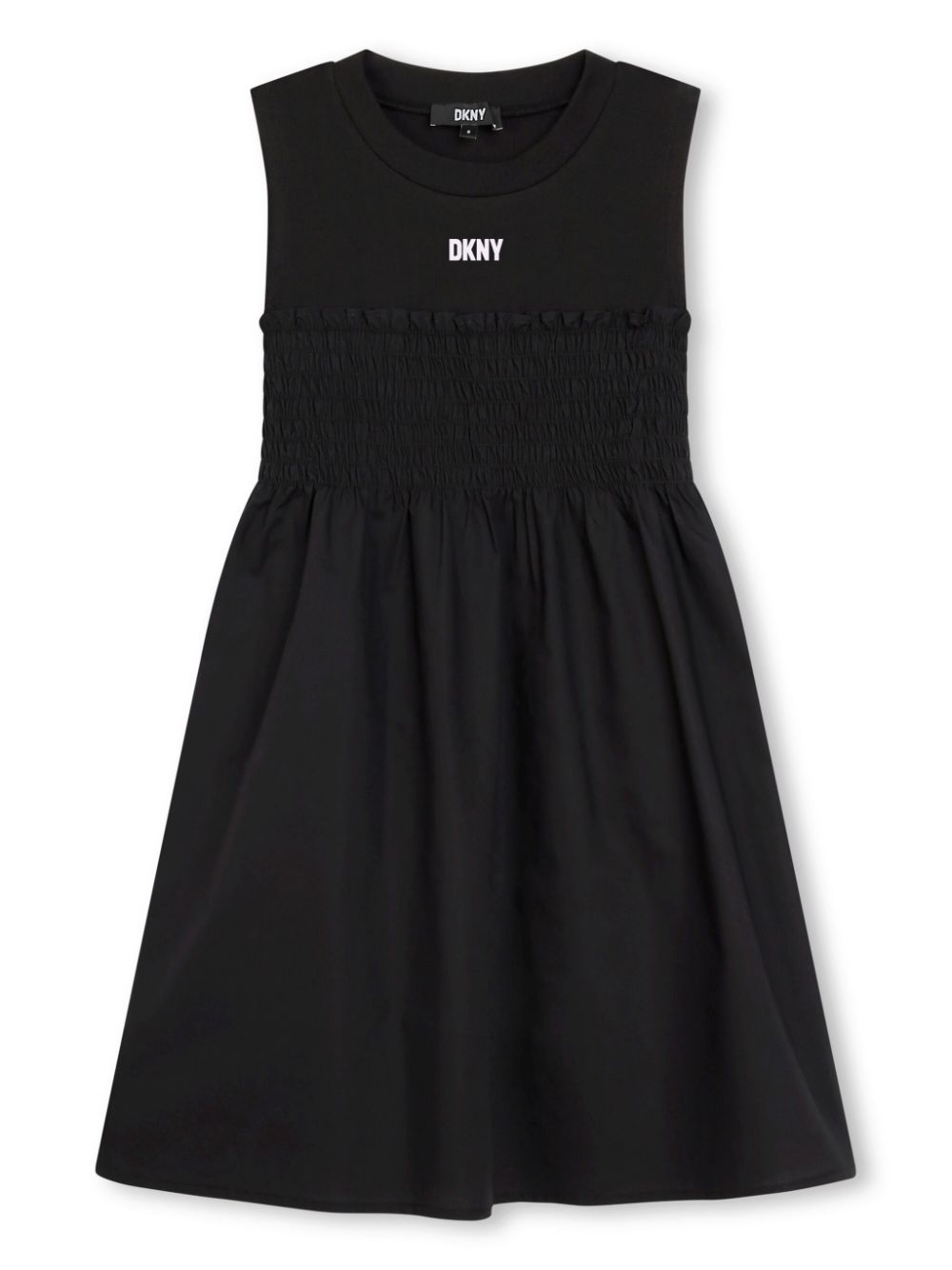 Logo-print smocked dress - Black