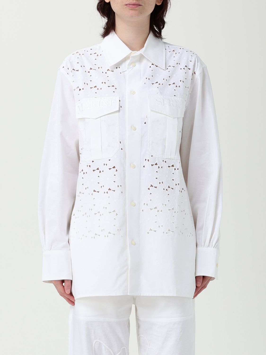 Marine Serre cut-out embroidered shirt - White