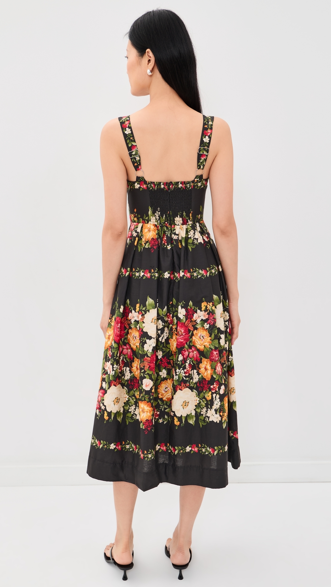 Floral Print Sweatheart Neck Midi Dress Black multi