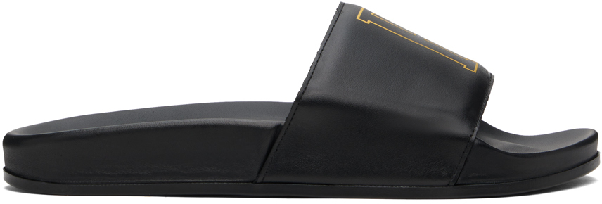 Rhude Black Leather Pool Slides