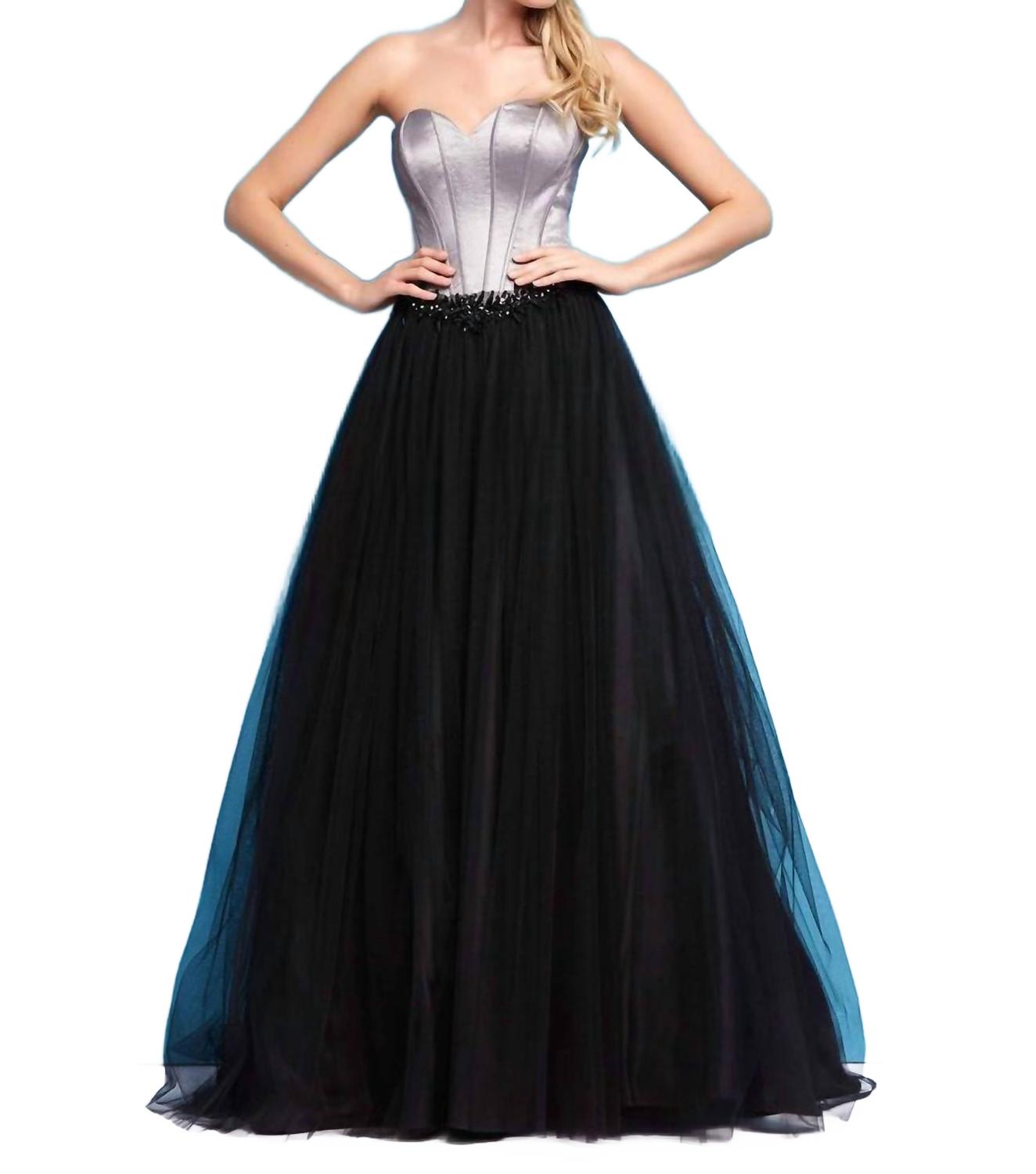 Corset Gown In Black/platinum