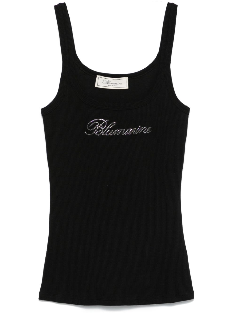 Rhinestone-logo tank top - Black