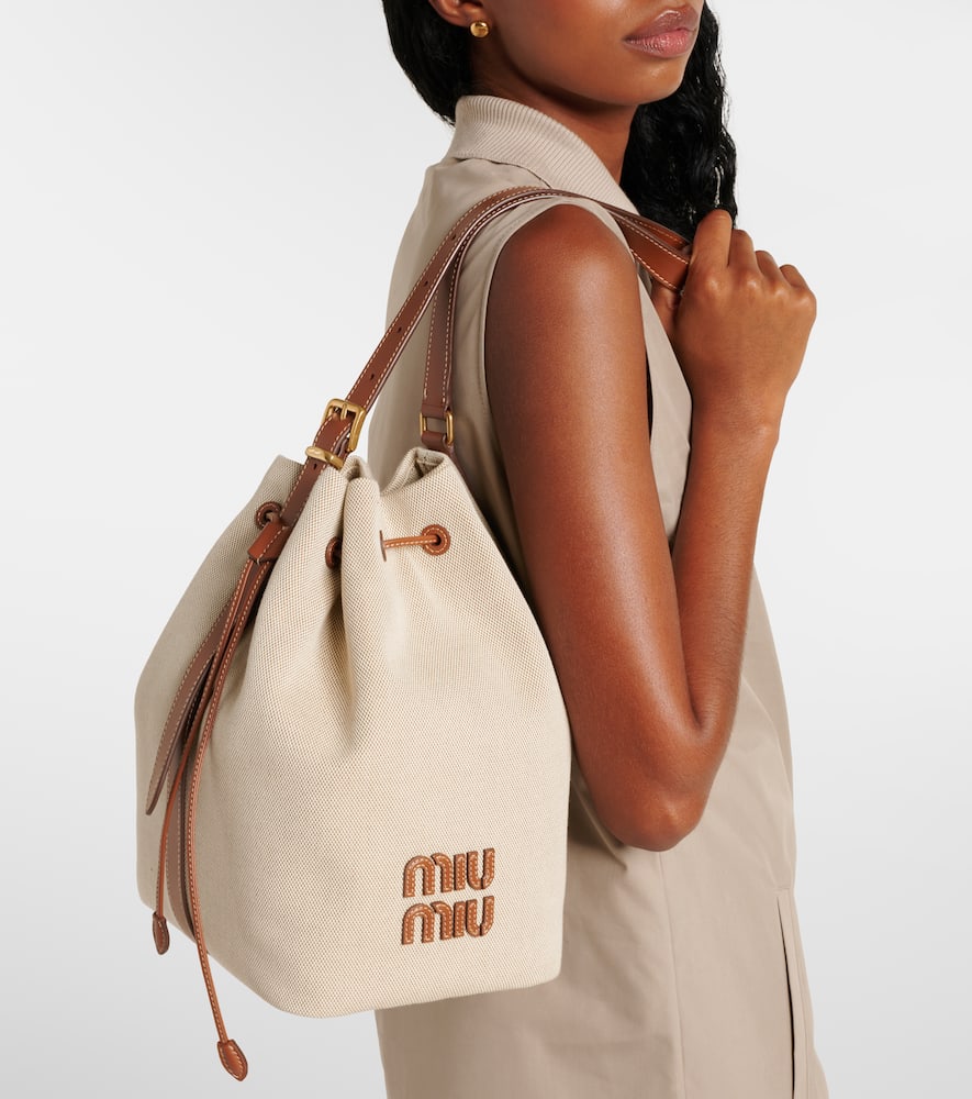 Logo leather-trimmed bucket bag