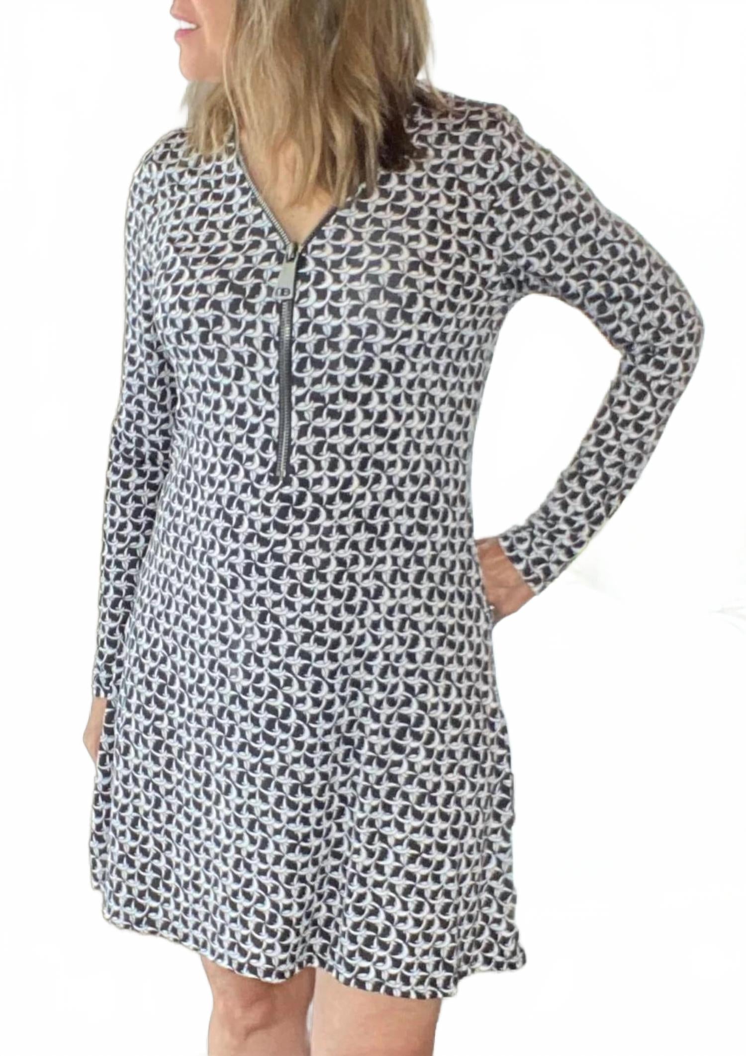 Link Zipper Dress In Black/white Print