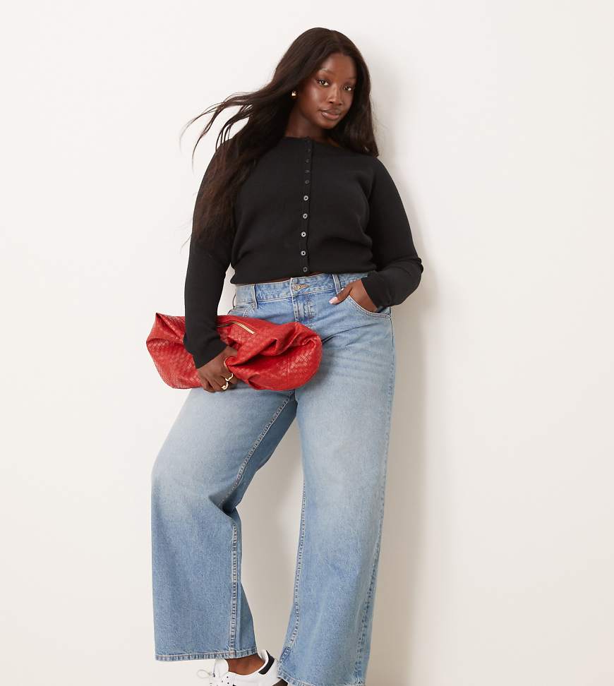 ASOS DESIGN Curve baggy wide leg jeans in lightwash-Blue
