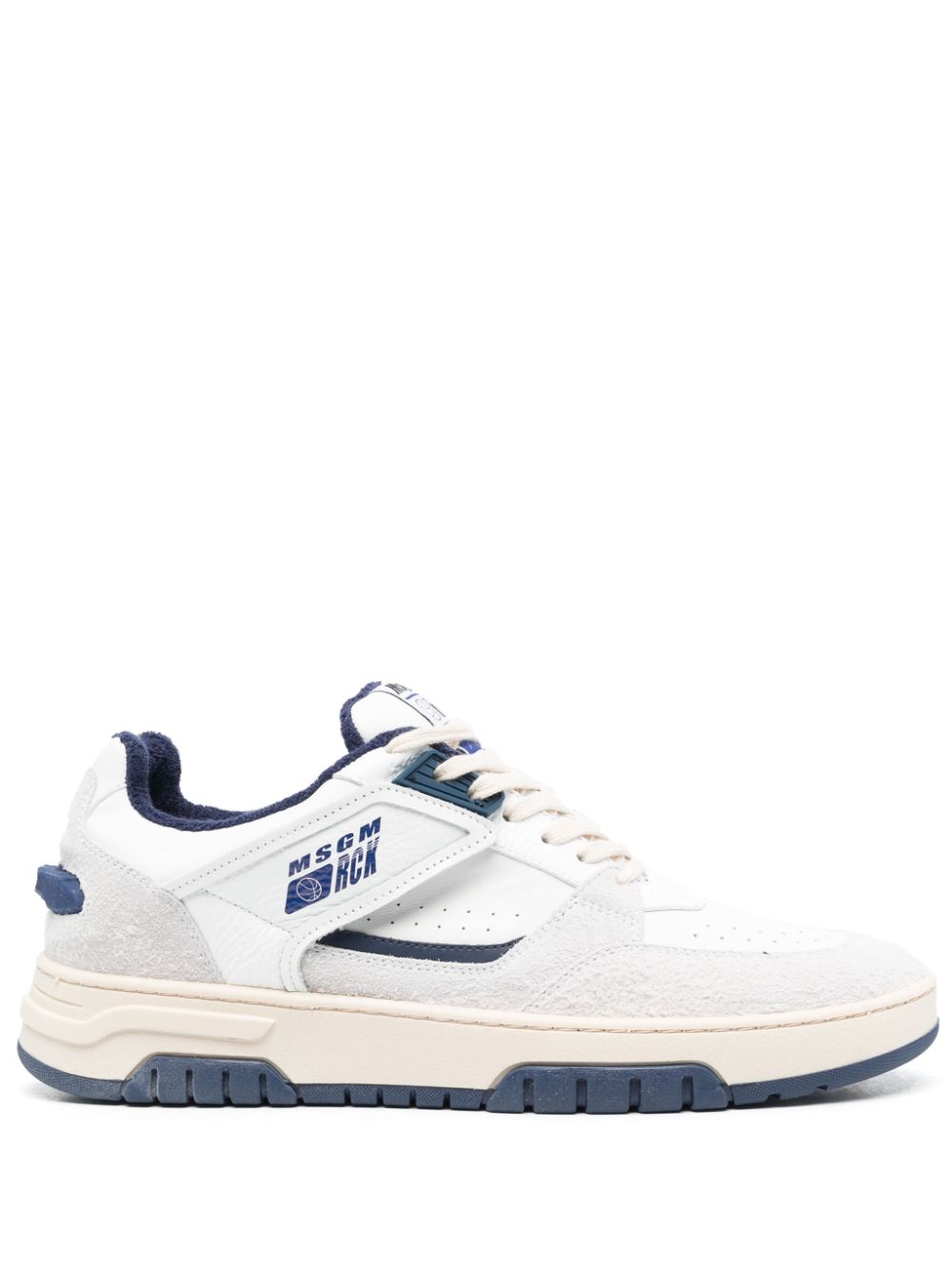 Colour-block panelled leather sneakers - White