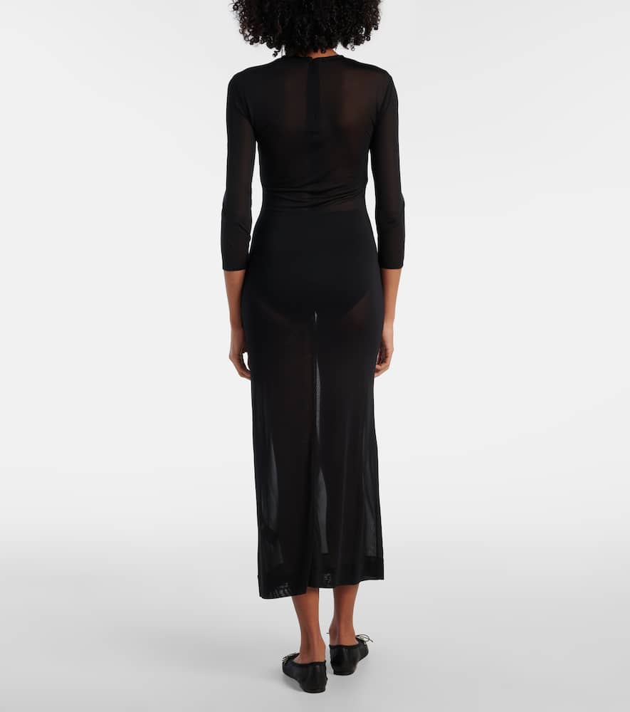 Crystal-embellished sheer cocktail dress