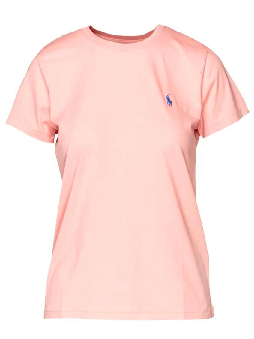 Pink Crew Neck Embroidered Logo T-Shirt