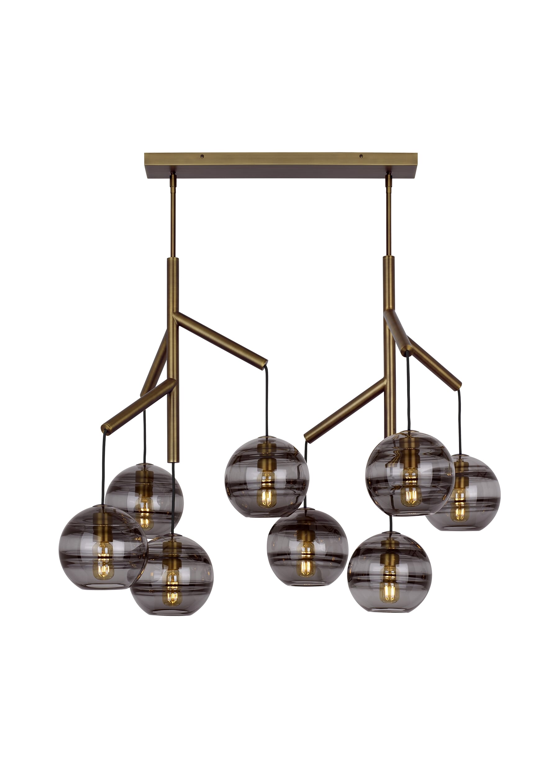 Sedona Contemporary Chandelier in Aged Brass and Transparent Smoke