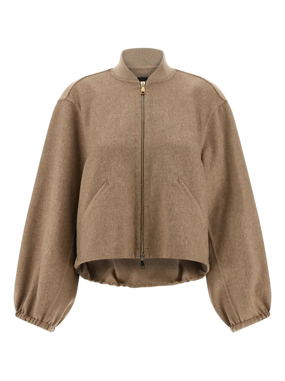 Cashmere Zip-Front Bomber Jacket — Beige