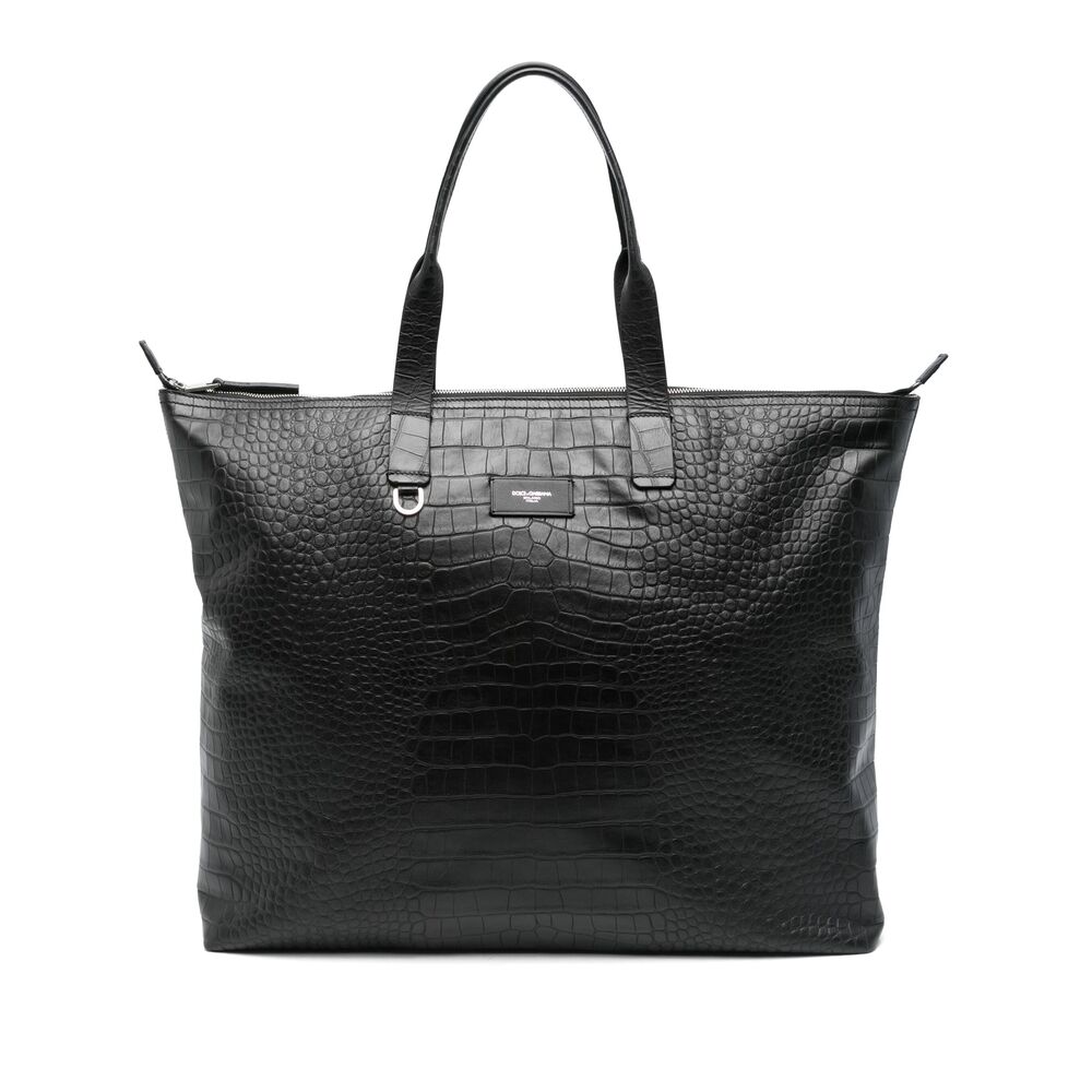 Crocodile-embossed Leather Tote Bag