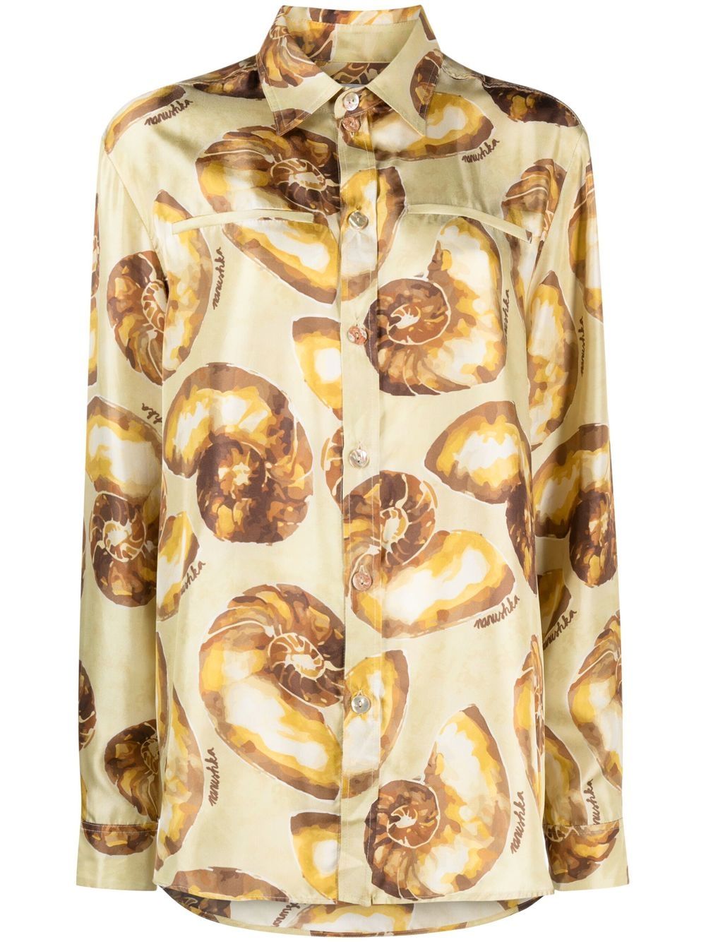 Seashell-print silk shirt - Neutrals