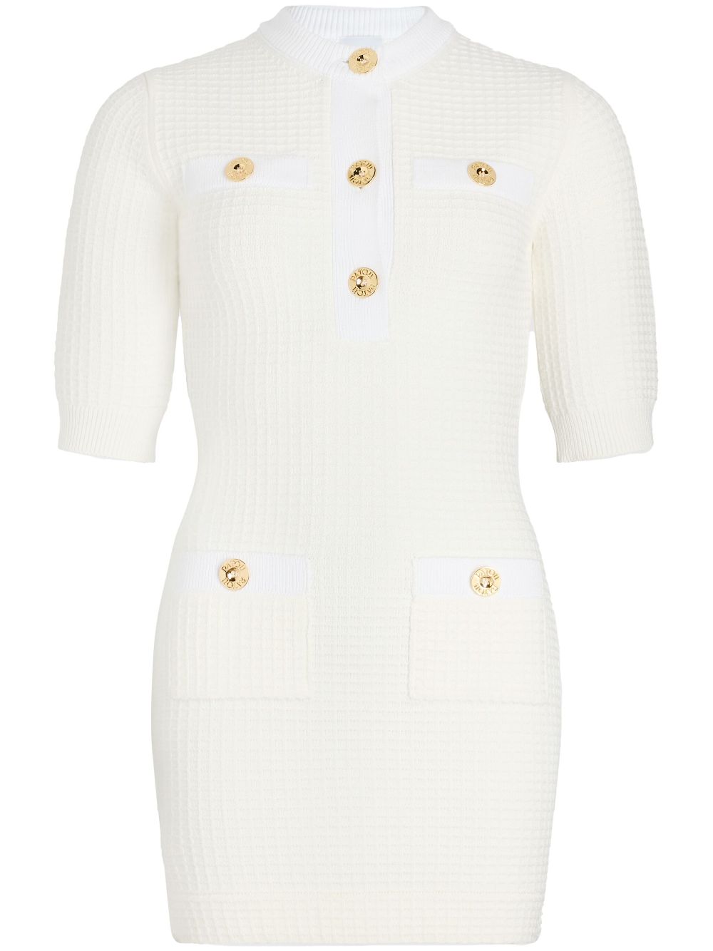Waffle-knit cotton mini dress - White
