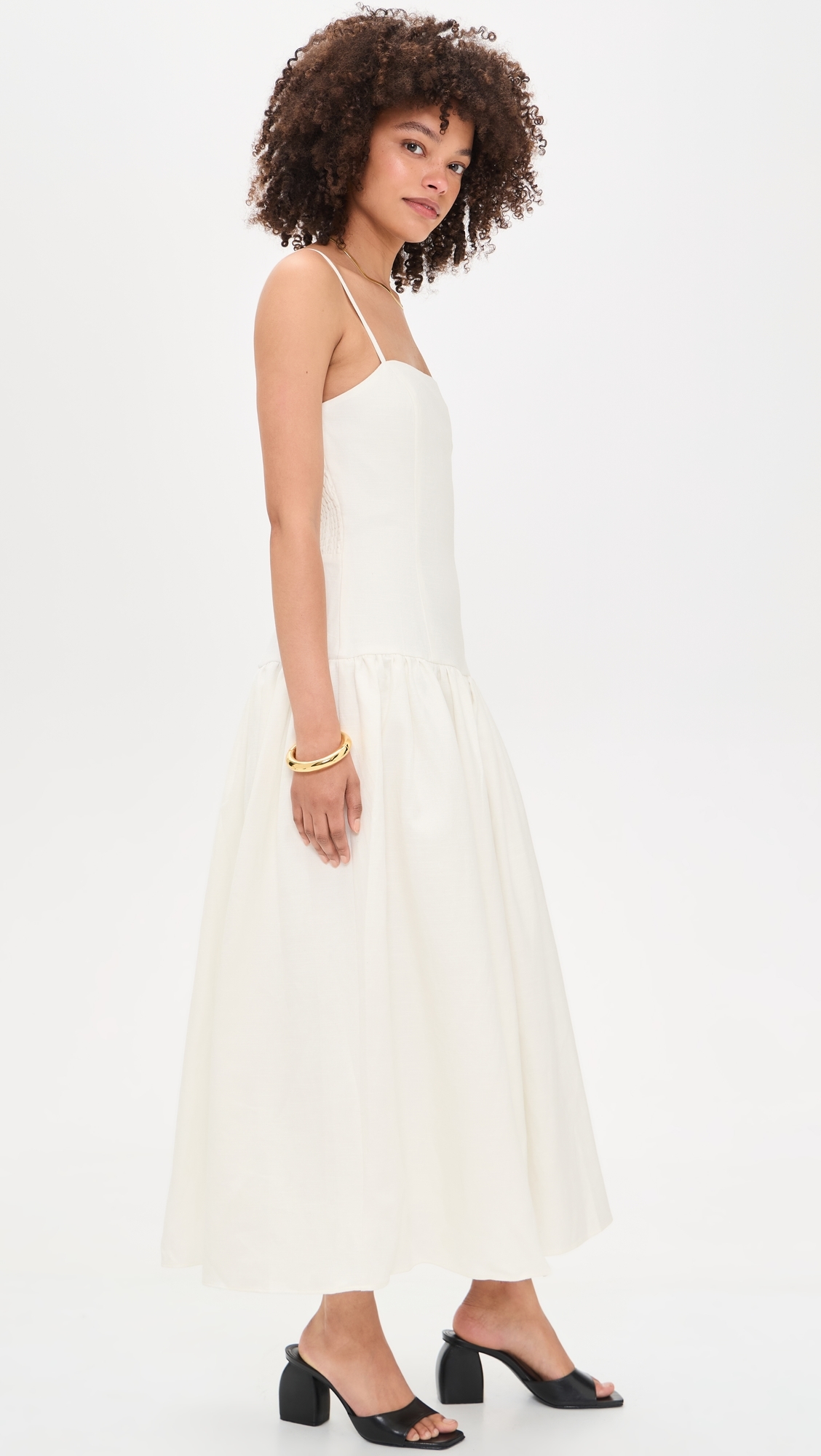 Linen Drop Waist Maxi Dress Ivory