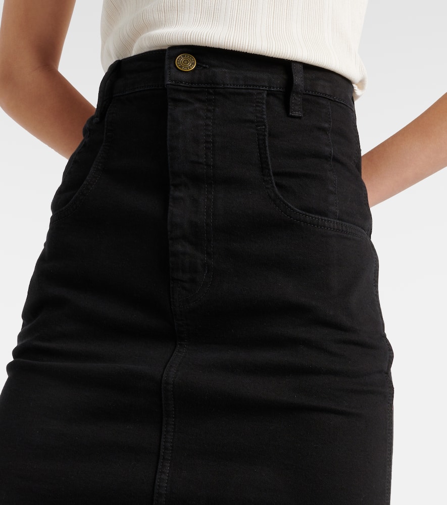 High-rise denim midi skirt
