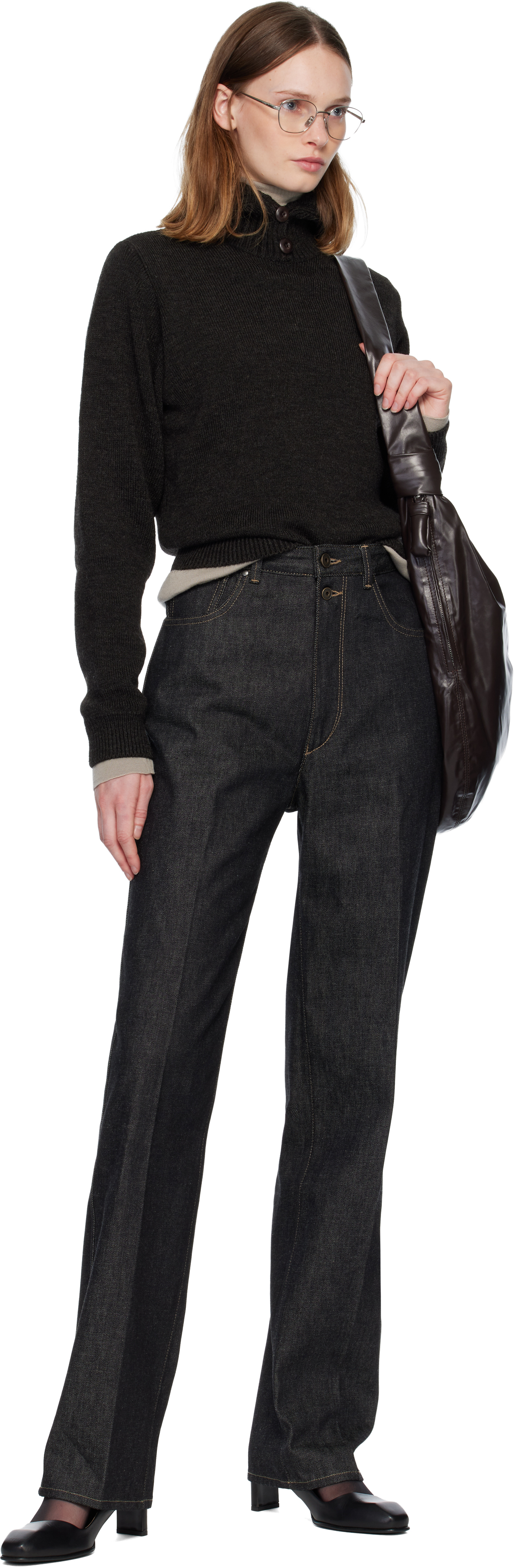 Navy High Waisted Straight Jeans