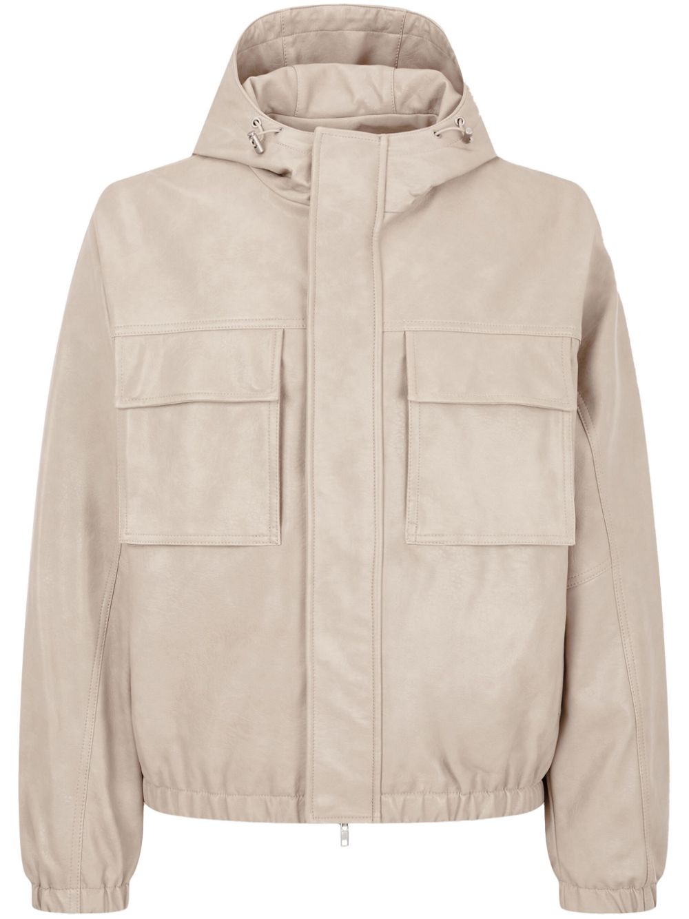 Drawstring faux-leather hoodie - Neutrals