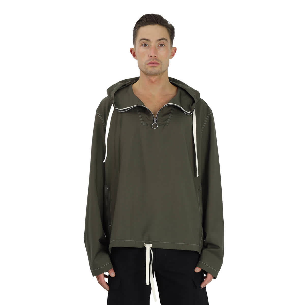 Mens Khaki Cool Wool Stitch Detail Hoodie