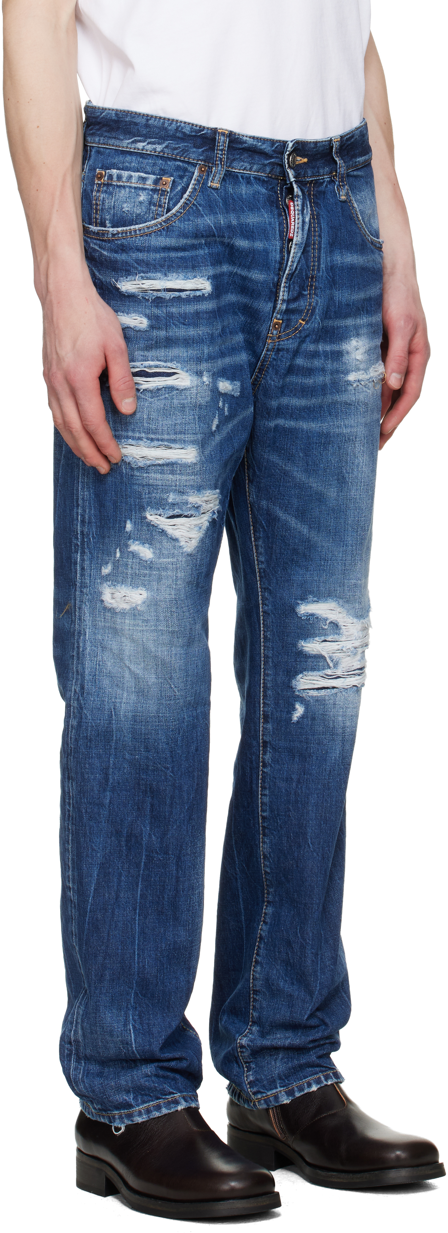 Blue Medium Ripped Wash 642 Jeans