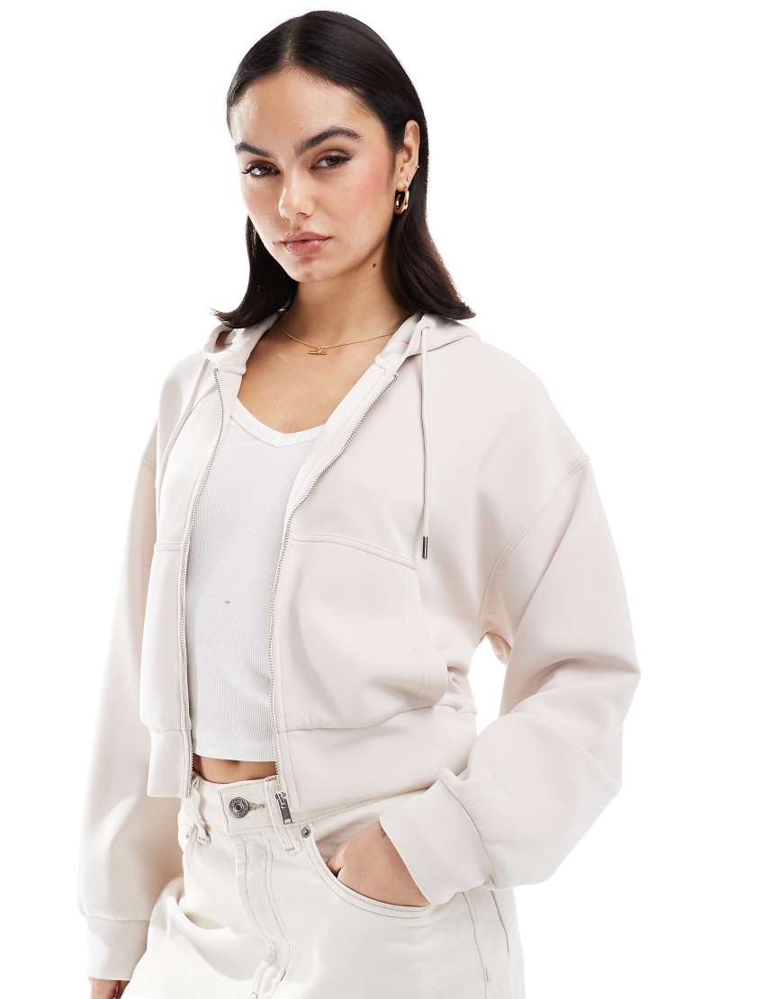 Soft touch hooded jacket in stone-Neutral