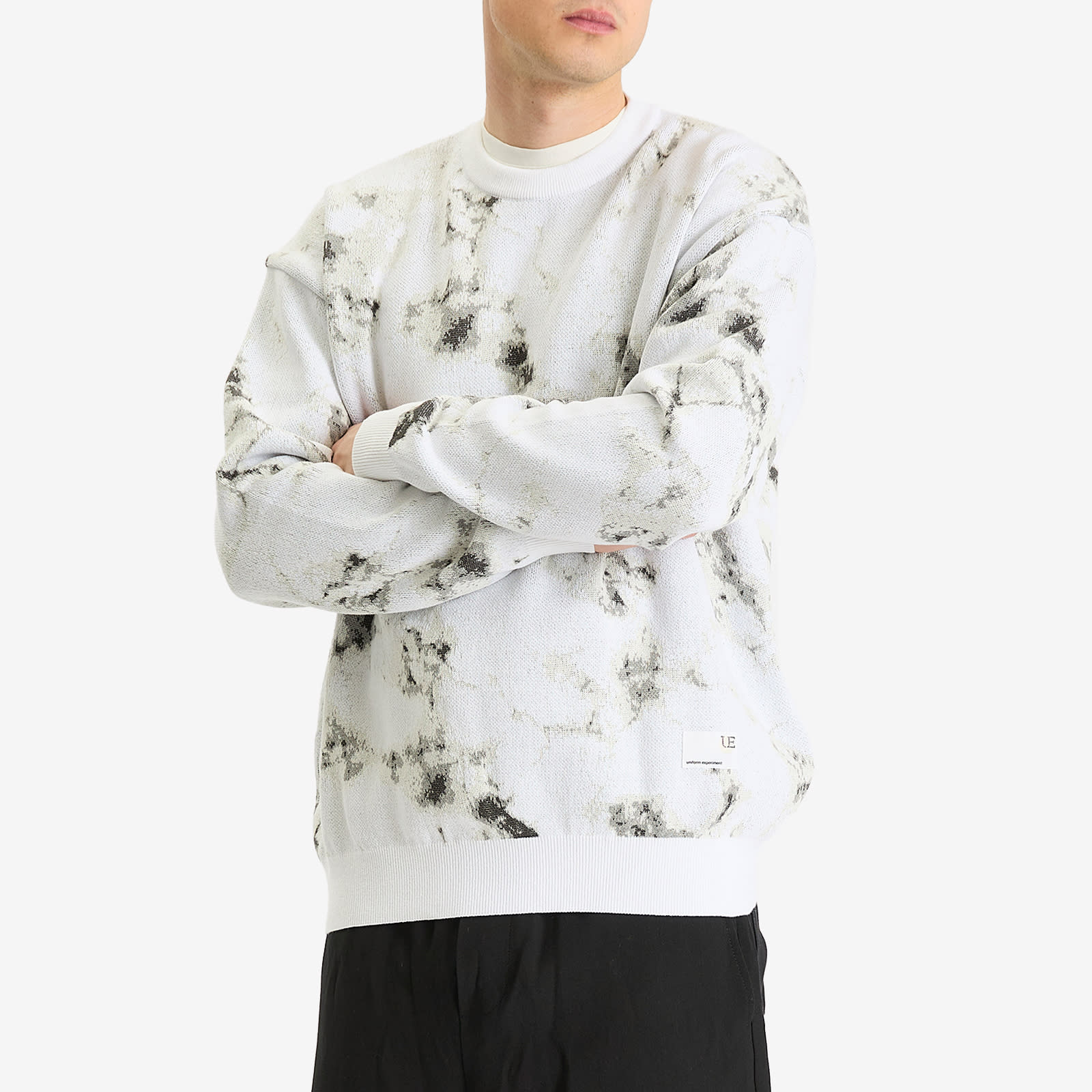 Uniform Experiment Men's Marble Jacquard Knit Sweater in White