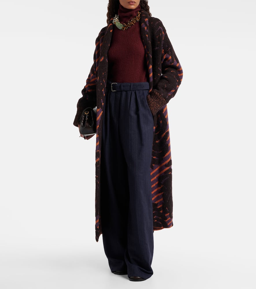 Belted wool wide-leg pants