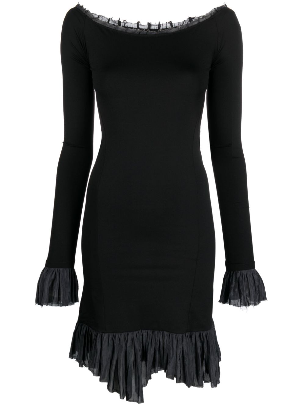 Off-shoulder flared-hem dress - Black