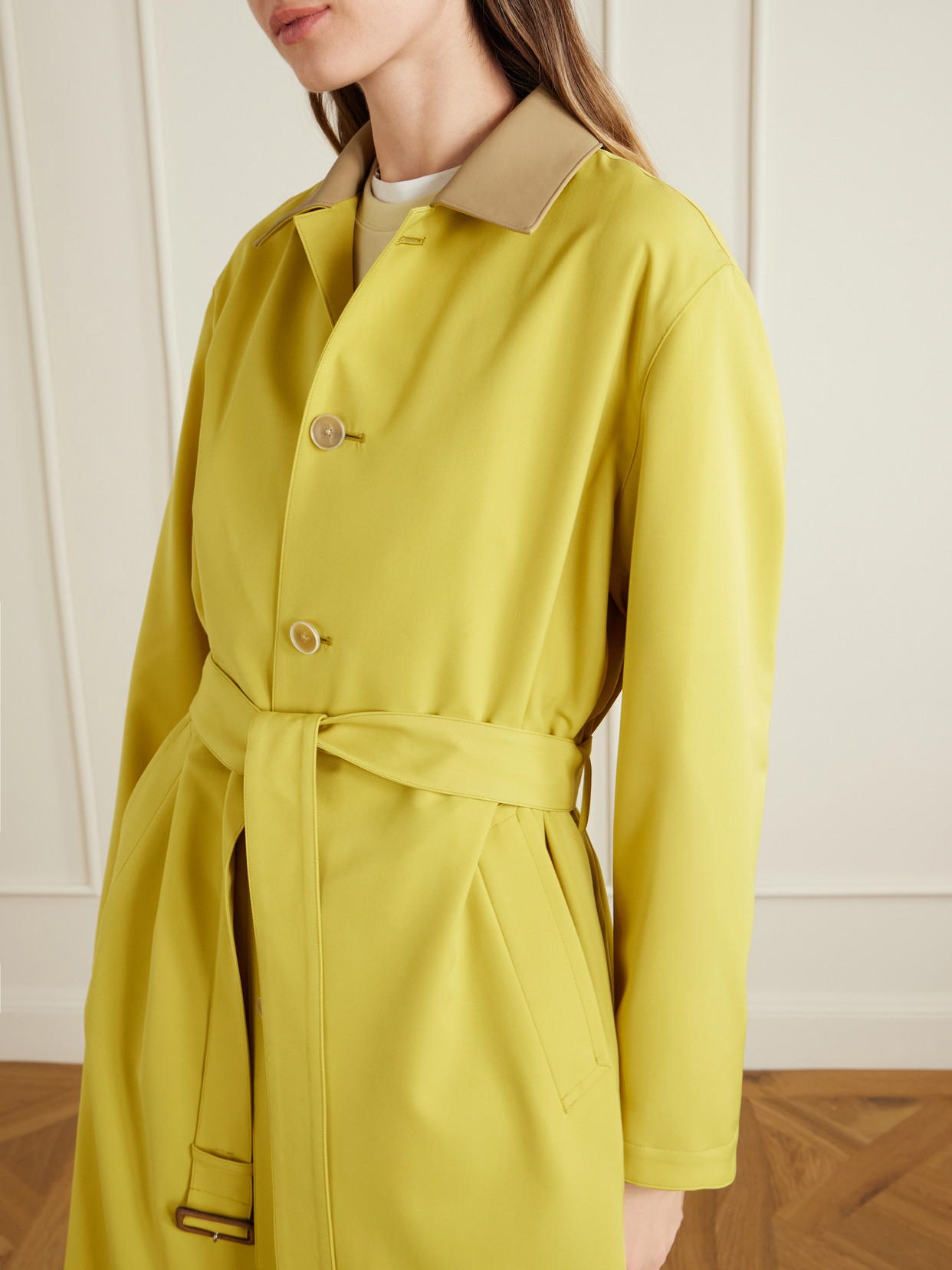 Belted Wool-canvas Trench Coat - Yellow