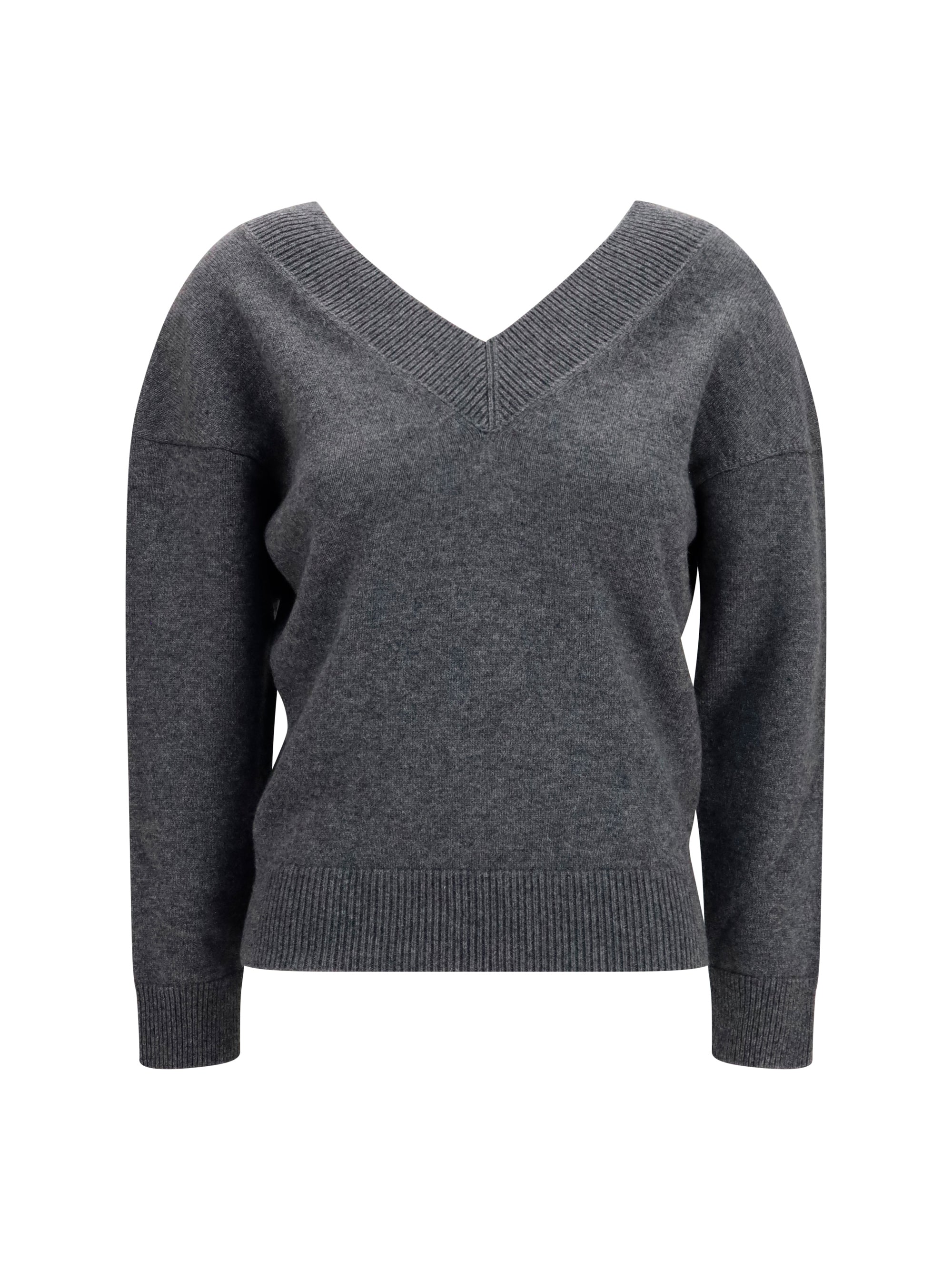 Cashmere V-Neck Sweater — Gray
