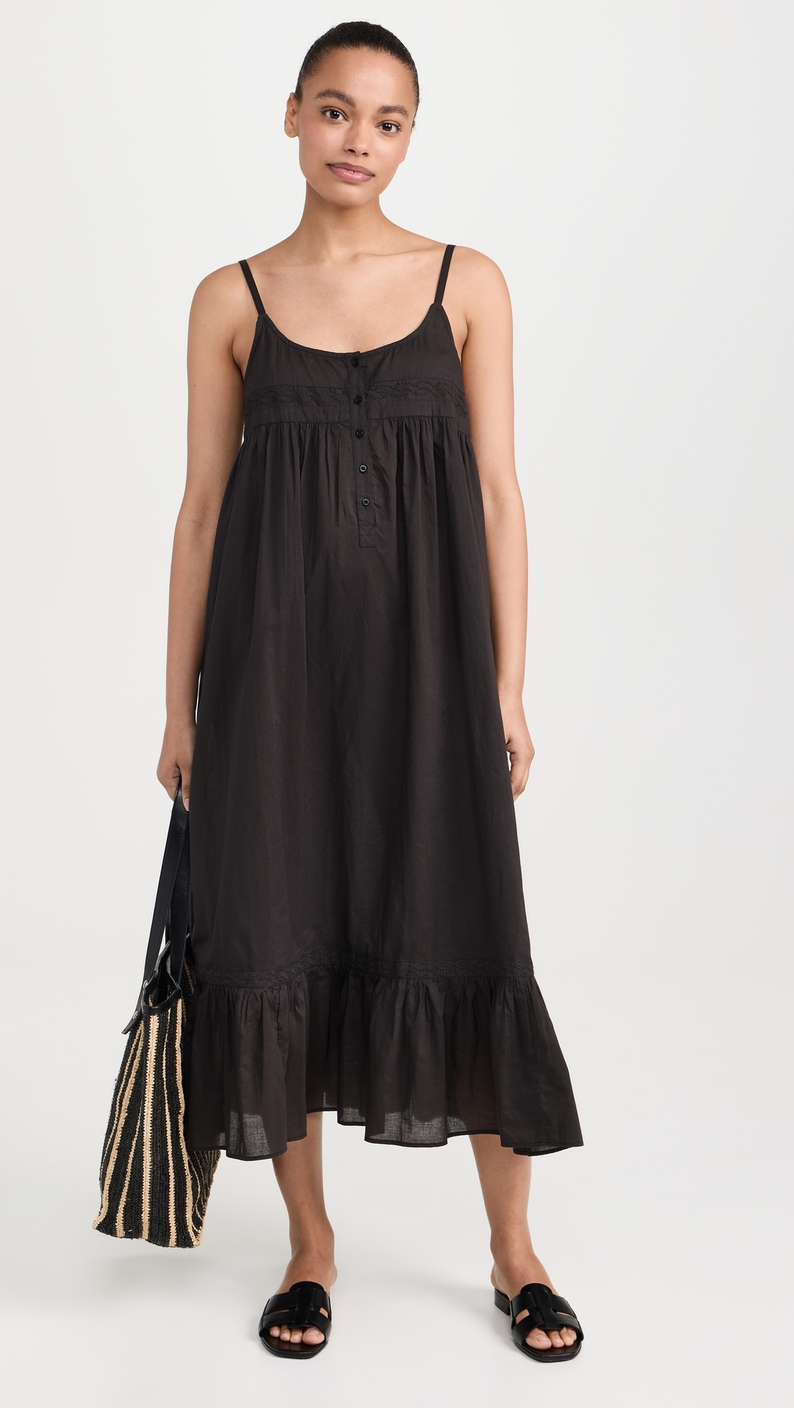 The Eyelet Ruffle Tank Night Dress Black