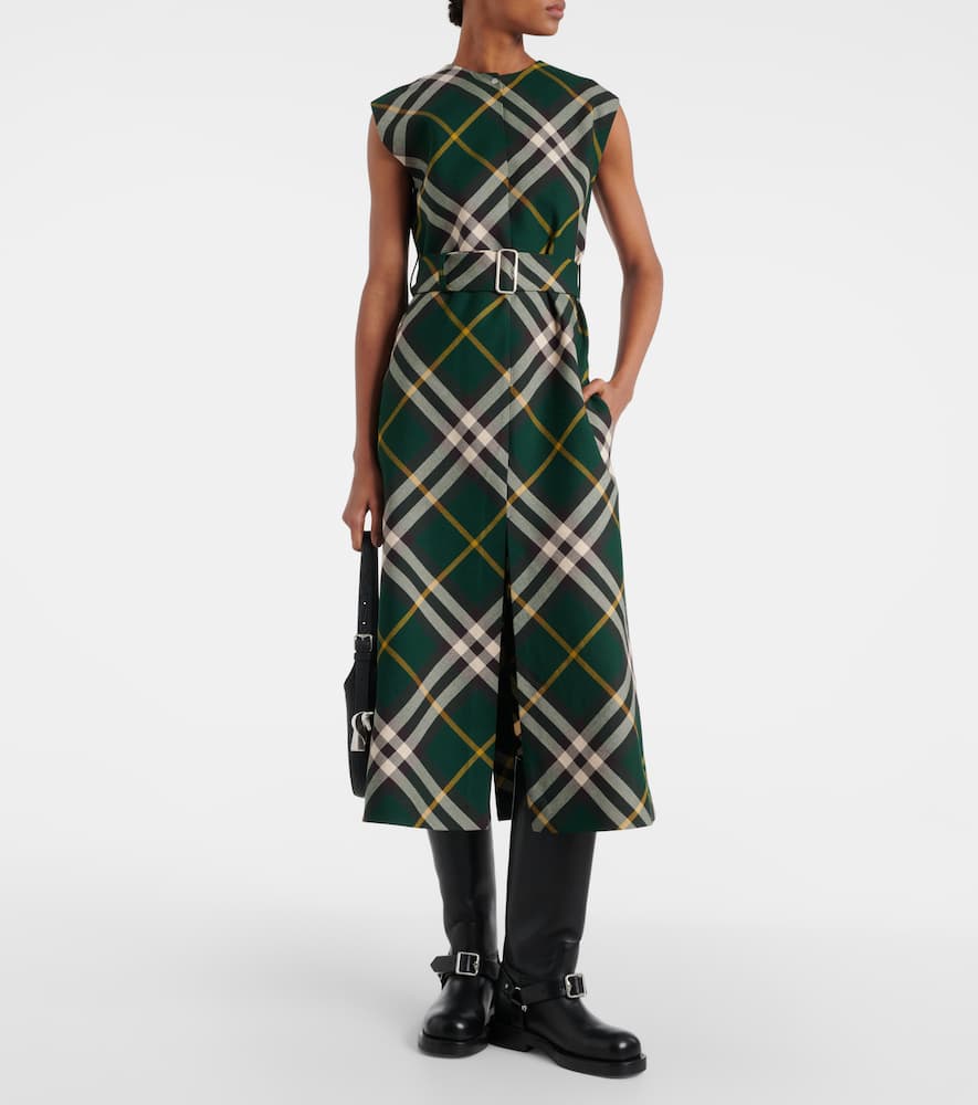 Check wool midi dress
